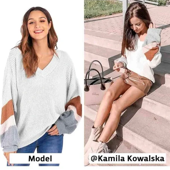 Amazon Color Block Balloon Sleeve Sweater - Picture 2 of 2